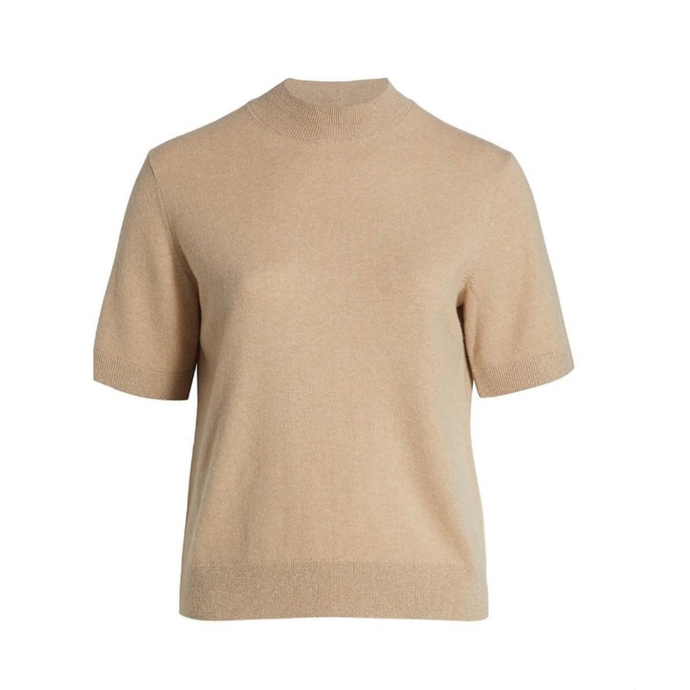 Lafayette 148 - Mockneck Short-Sleeve Cashmere Sweater in Nude Melange
